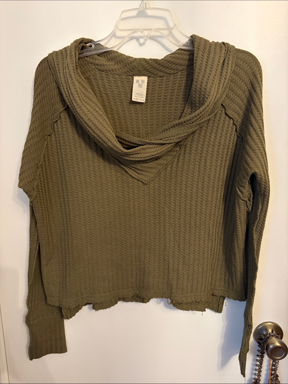 Free People Wildcat Olive Green Waffle Cowl Neck Pullover